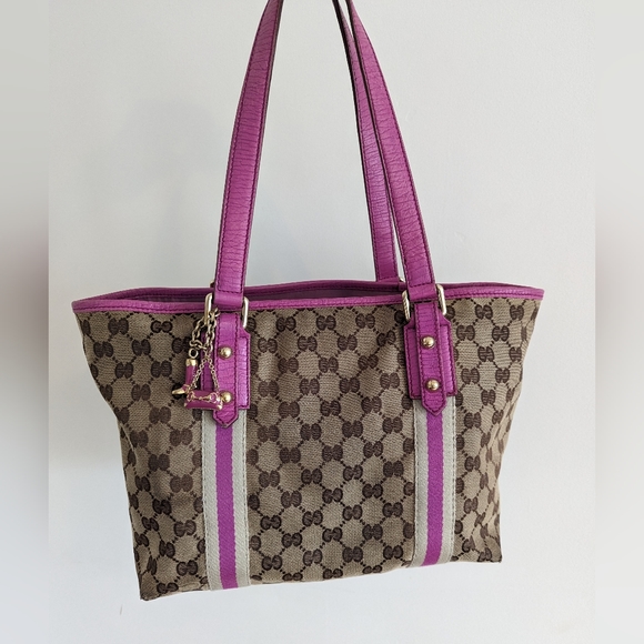 Gucci Handbags - Gucci brown monogram with pink sherry line shoulder bag